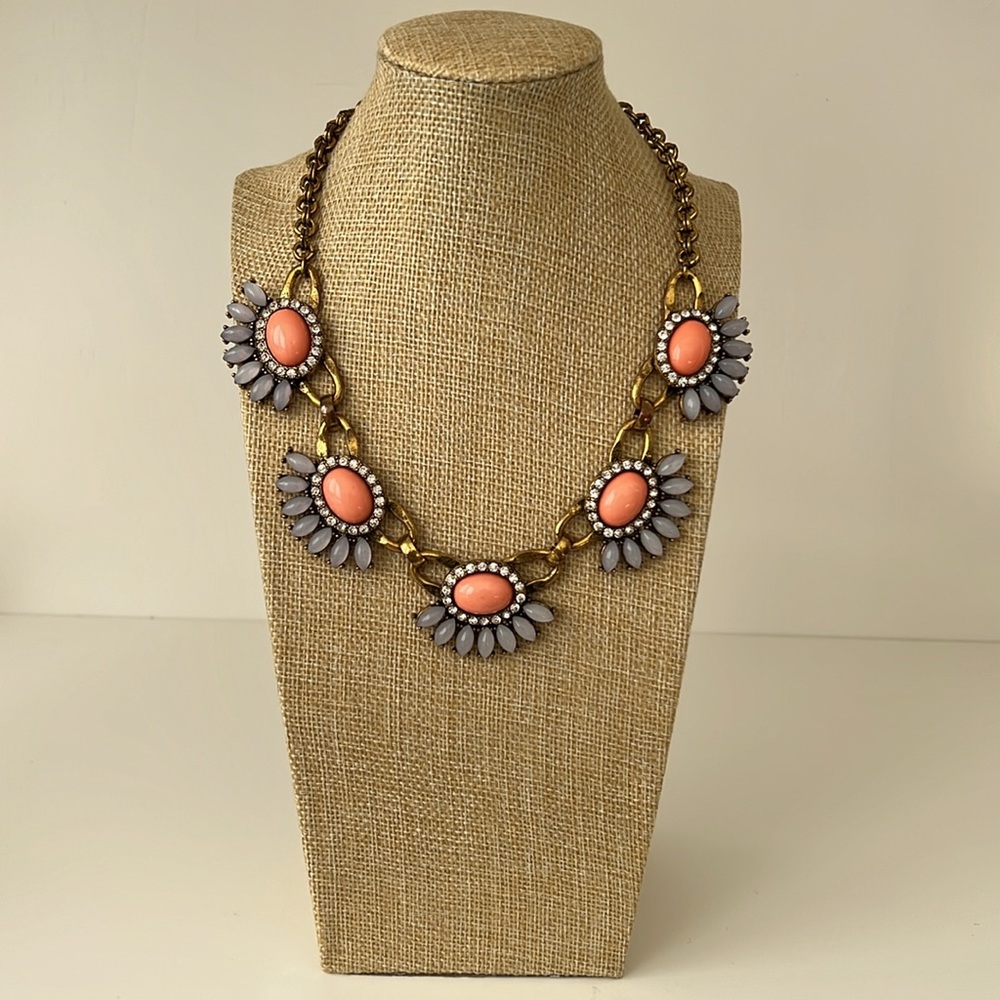 J Crew Statement Double Loop Gold Chain Salmon Pi… - image 2